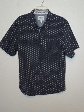 Heritage Navy Short-Sleeve Button-Down with White Micro Pattern XL